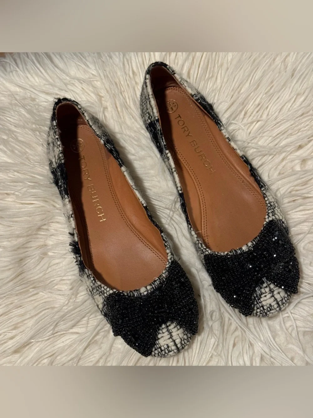 TORY BURCH |  CRYSTAL BOW BALLET~  WOOL CASTRES ~ Size 9
